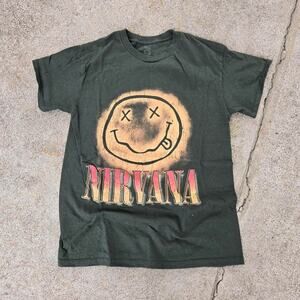 Vtg Y2k NIRVANA Smiley Logo Graphic Print Rock Grunge Band T Shirt Small Kurt